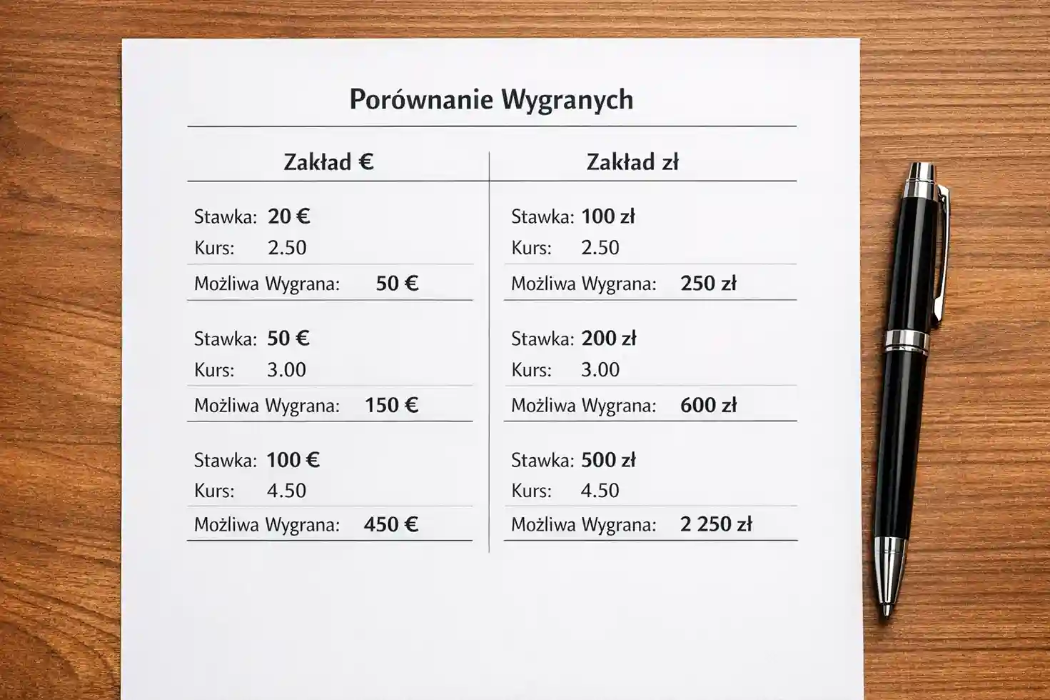 Porównanie wygranych z podatkiem i bez podatku na kuponie bukmacherskim