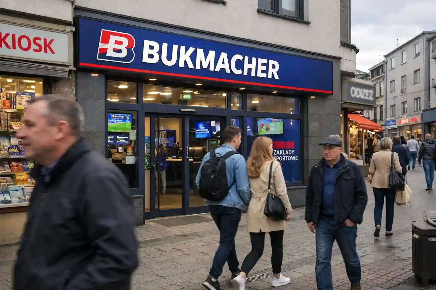 Wejście do punktu stacjonarnego bukmachera z logo Fortuna