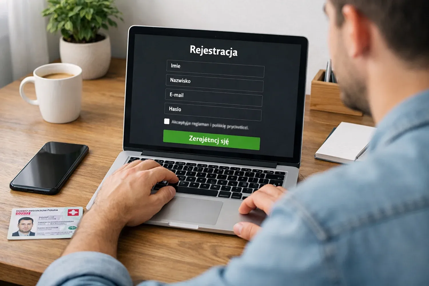 Osoba rozpoczynająca rejestrację konta bukmacherskiego na laptopie