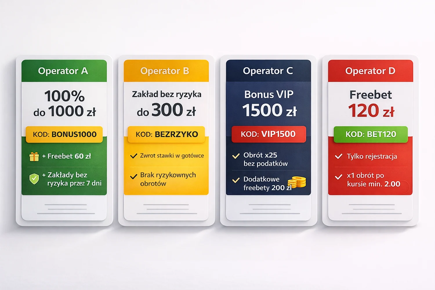Porównanie kodów promocyjnych różnych bukmacherów