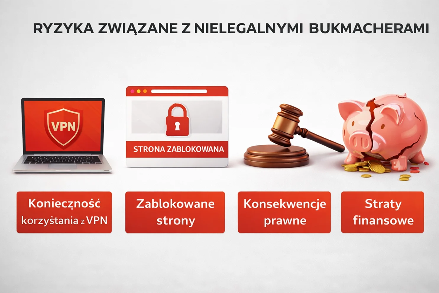 Infografika pokazująca ryzyka związane z nielegalnymi bukmacherami