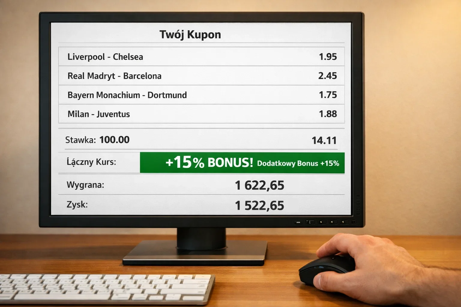 Ekran pokazujący bonus procentowy na kuponie akumulowanym