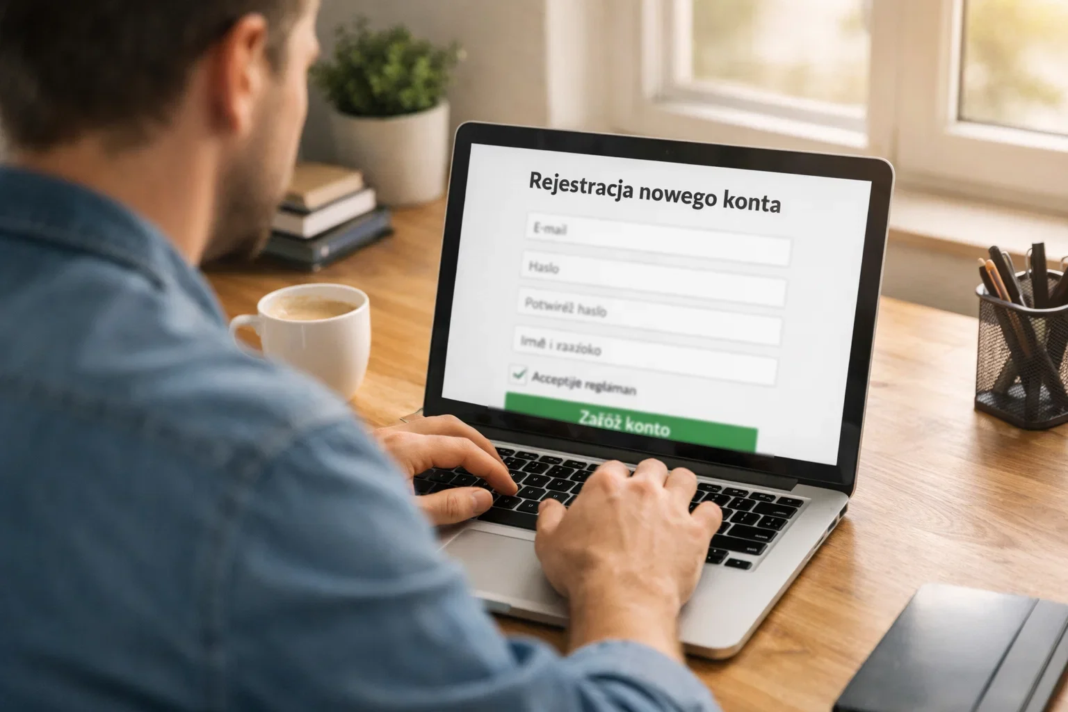 Osoba rejestrująca konto bukmacherskie na laptopie