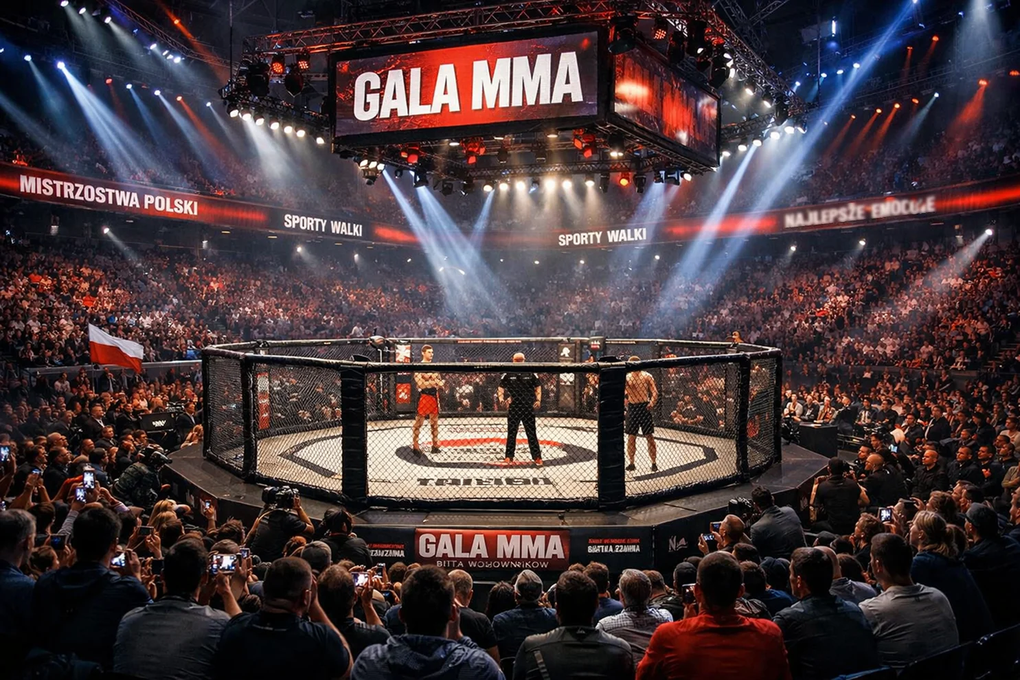 Klatka MMA podczas gali z kibicami na trybunach