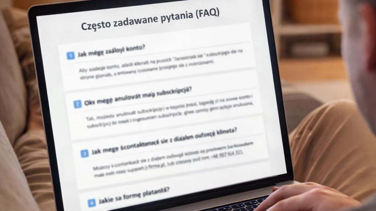 Osoba czytająca odpowiedzi na pytania podatkowe na laptopie
