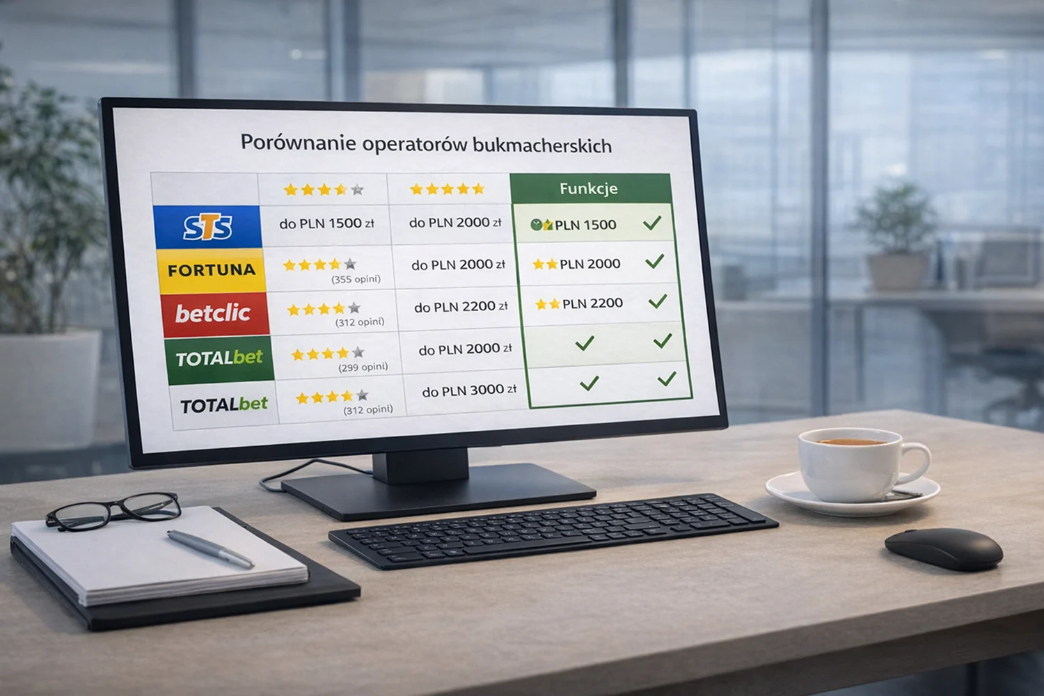 Ekran komputera z porównaniem ofert różnych bukmacherów