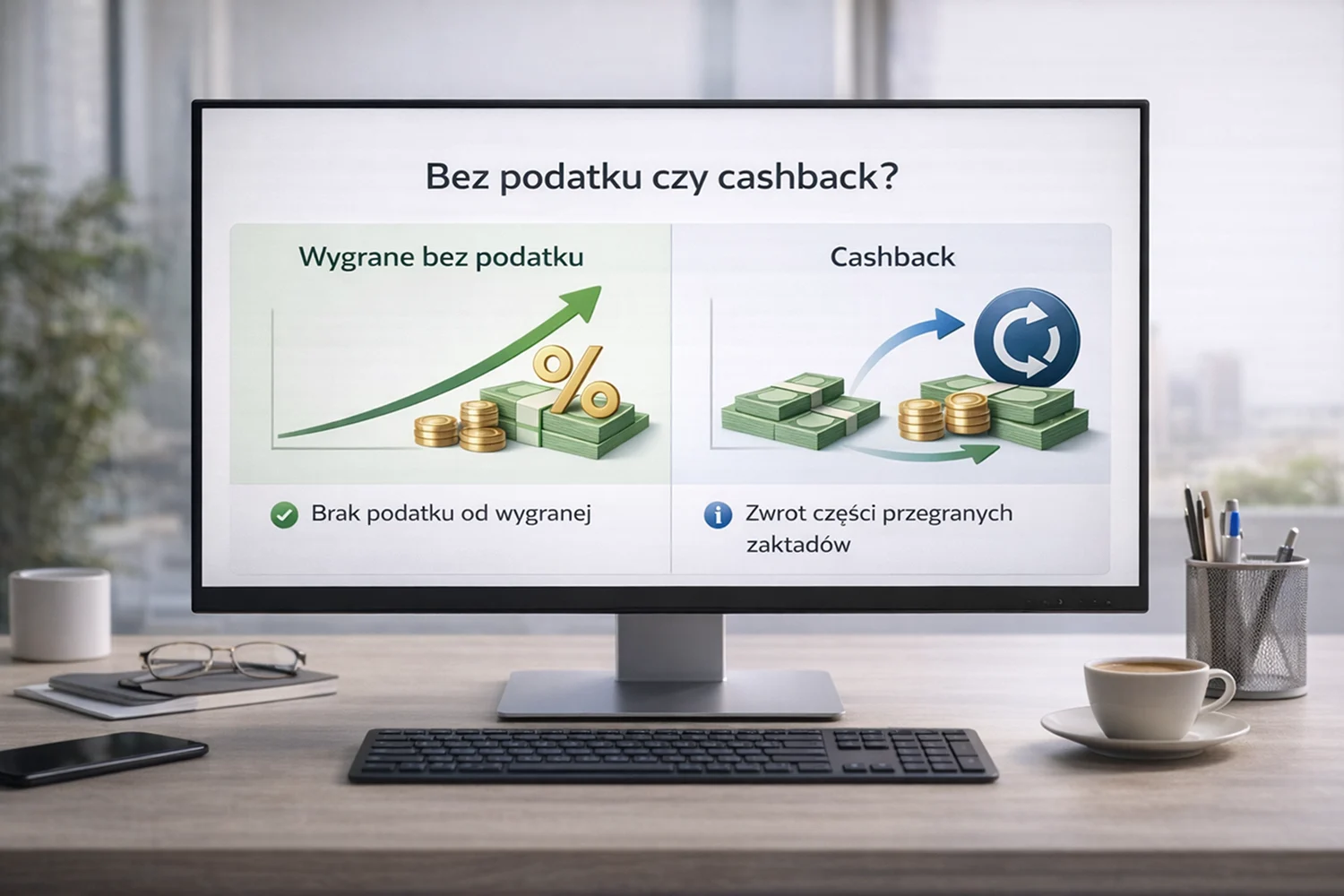 Wykres porównujący korzyści z gry bez podatku i cashbacku