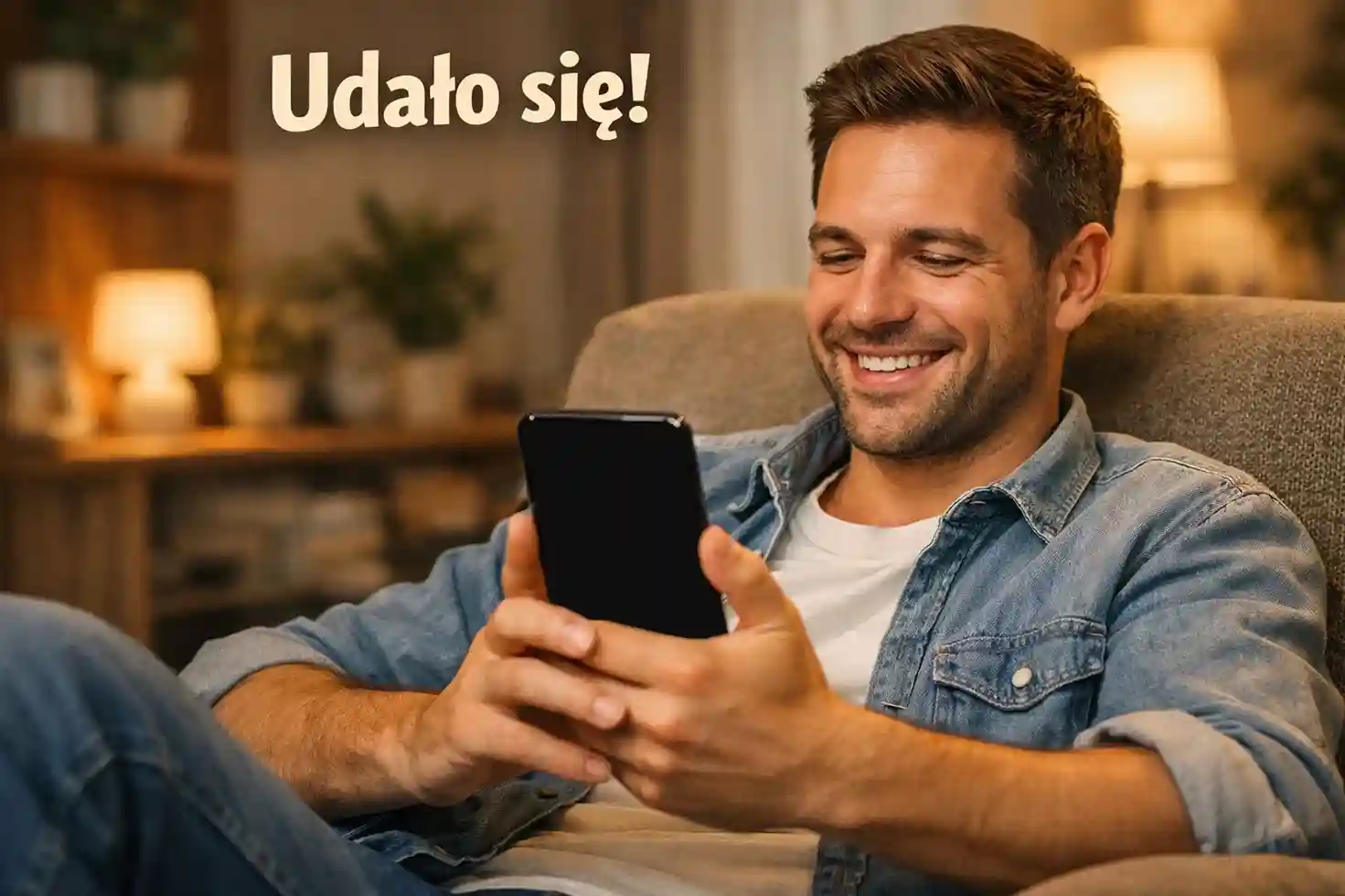Zadowolony gracz sprawdzający wyniki zakładów na telefonie